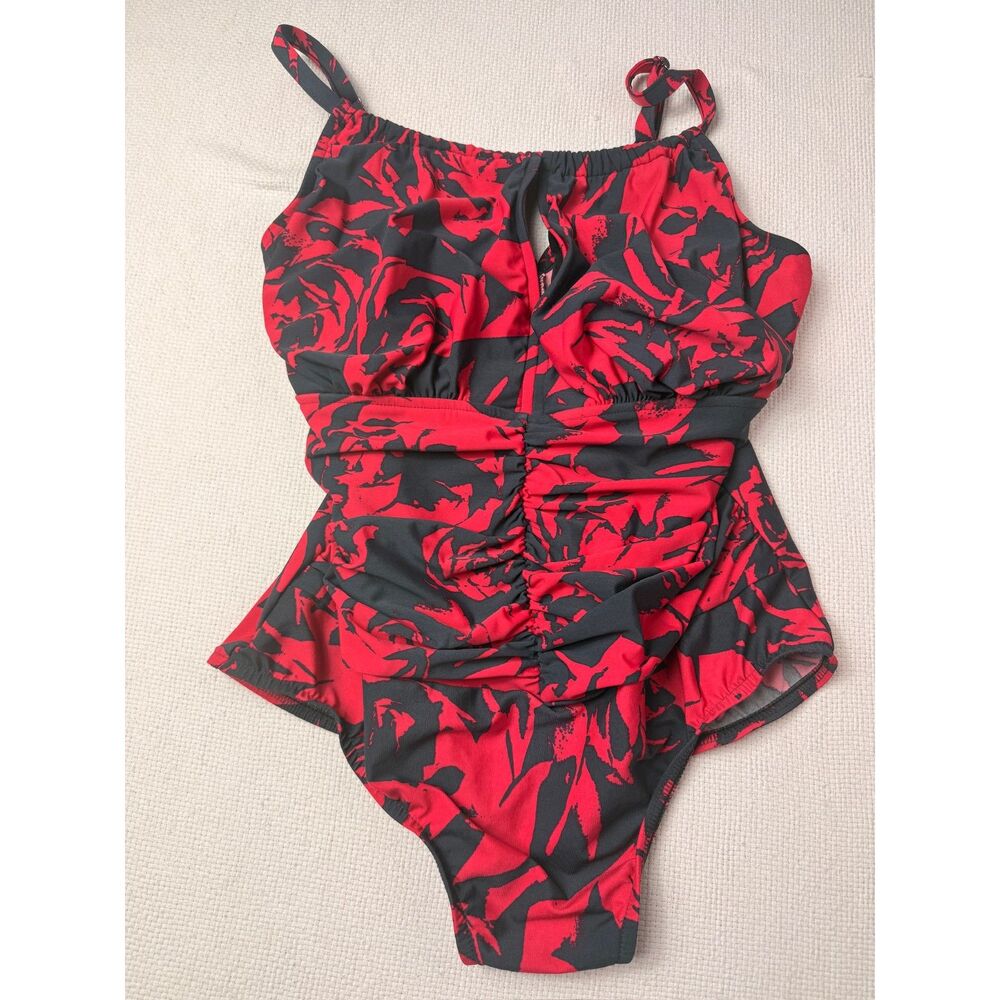 NWOT MagicSuit Red Black Floral One Piece Swimsuit Women's Size 14